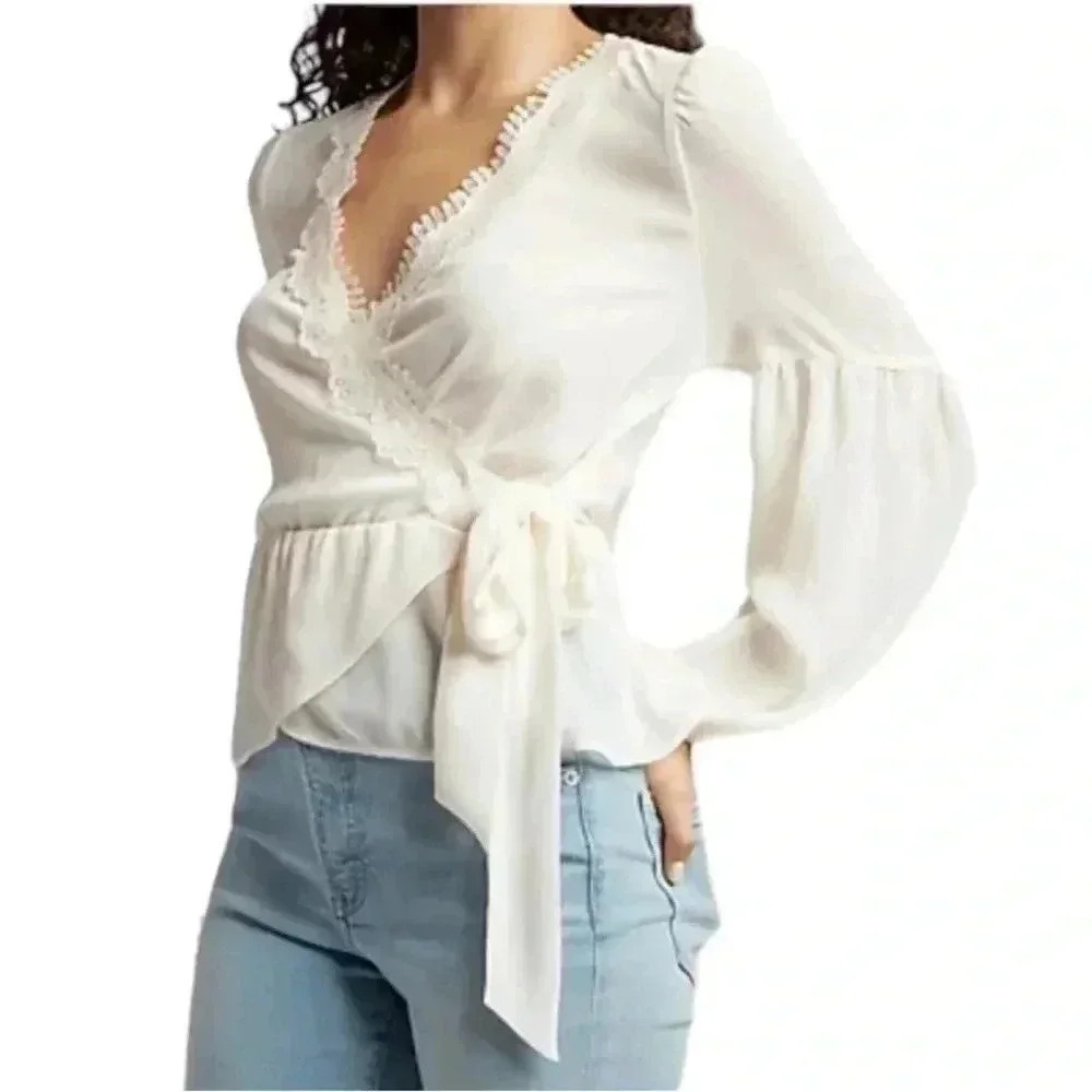 Express Lace‎ Trim Wrap Front Peplum Top